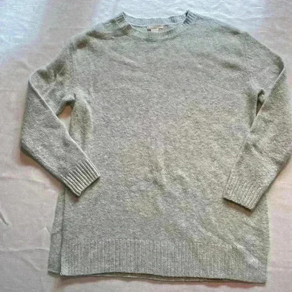 H&M Women’s Crew Neck Long Oversized Sweater Heather Grey XS Side Slits - Picture 9 of 11